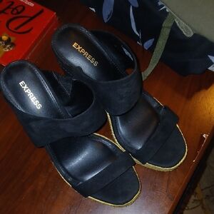 Express Women's Sandals in Black with Gold Accents